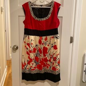 Vintage Silk red black and taupe dress